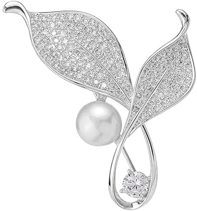 SSyang Perle Perlenblatt-Brosche, Damen Brosche, Perlenblatt-Brosche infacher Perlen Pin Broschen, Legierung Eingelegte Künstliche Brosche Schmuck,für Frauen Kreativ und Nützlich (Silber)