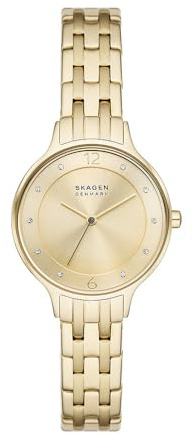 Skagen Anita Lille Uhr für Damen, Quarzwerk mit Edelstahl- oder Lederarmband, Gold-Ton, 30MM