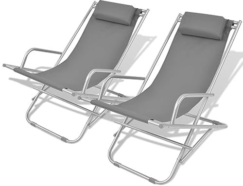 ShGaxin Liegestühle 2 STK. Stahl Grau, Gartenliege, Sonnenliege, Relaxliege, Deckchair, Terrassenstühle, Beach Chair, Saunaliege