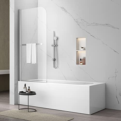 Sunrosa Pivot Tub Door 34×58, Folding Bathtub Shower Door with Tempered Glass, Shower Door for Bathtub in Chrome