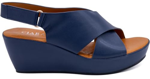CIARA LONDON Ladies Open Toe Slip On Mid Heel Wedge Hook And Loop Casual Summer Sandals