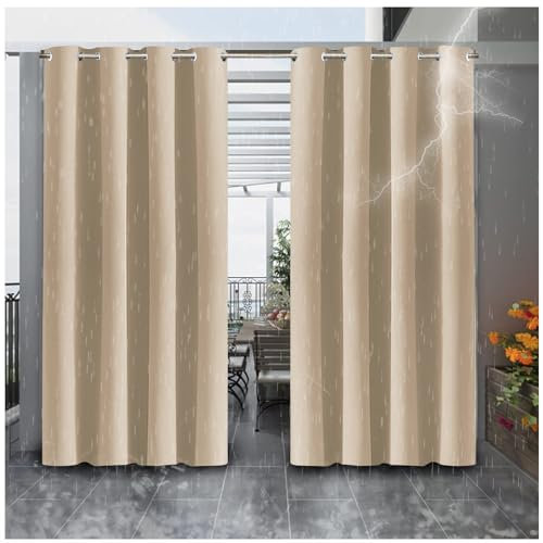 NNSMUN Patio Wasserdicht Curtains, Outdoorvorhänge Outdoor Gardinen Pavillon Vorhänge mit Abnehmbaren Schlaufen Outdoorvorhang Terrasse (132x244cm,Gelb)