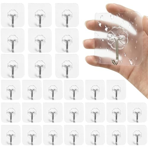 xiaoxianxian 30 Pezzi Ganci Adesivi Trasparenti,15KG Gancio Adesivo impermeabili per Cucina, Bagno, Parete, Soggiorno, Ufficio (trasparente)