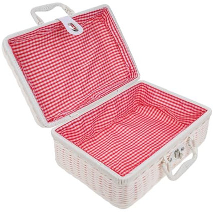 OFFSCH Retro Geflochtener Aufbewahrungskoffer Aus Hochwertigem Kunst-rattan Große Kapazität Multifunktionale Handgepäck-box Für Kosmetik Schreibwaren Und Dekoration Zuhause Stoffbeschicht
