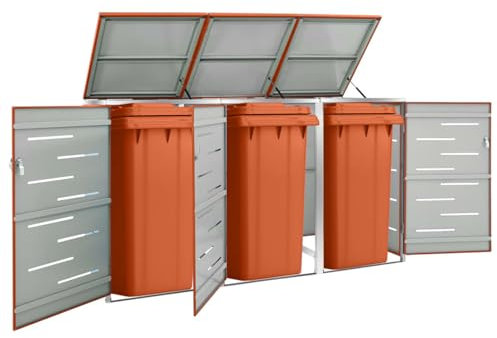 Iiaky Mülltonnenbox für 3 Tonnen 207x77,5x115 cm Edelstahl wasserdichte Gartenbox Outdoor Storage - 149564