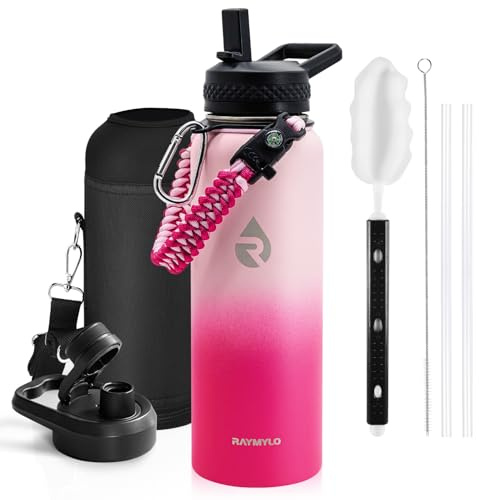 RAYMYLO 1.2L Insulated Water Bottle, Triple Wall Vacuum Stainless Steel | Leak Proof Metal Water Flask Jug with Straw & Spout Lids for Sports and Travel, BPA-Free,Cold for 36 Hrs, Hot for 18 Hrs