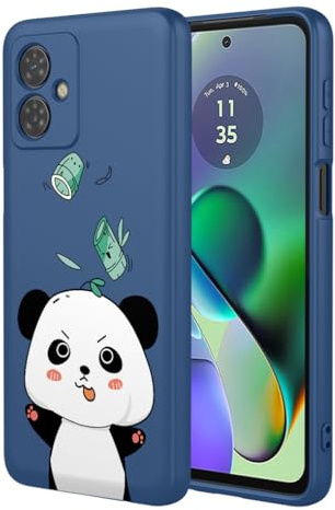 SEAHAI Funda para Motorola Moto G14, Ultradelgado Suave Carcasa de Silicona Líquida, Moda TPU Bumper Antigolpes Cubierta con Patrón de Animales de Lindas Flores - Azul S08