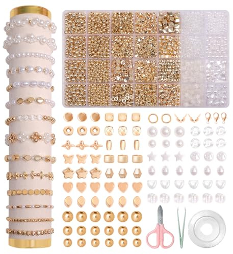 JHWELRG Selber Machen Perlen für armbänder Weiße Perle Schmuckherstellungsset,DIY Schmuck Basteln Beads & Zubehör Making Kit,Geschenke für Kinder Erwachsene Feiertage,Partys,Weihnachten