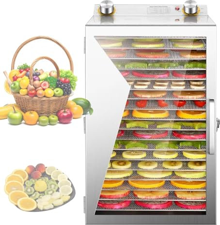 VFMVOYNZ Food Dehydrator - 12/18 Tray Dryer for Fruits, Vegetables, Mushrooms, Meat, Fish and Herbs - 30-90°C Adjustable Temperature & 12H Timer(12-Trays)