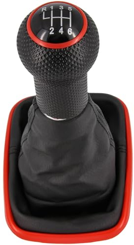 Recambo Schaltknauf + Schaltsack Set 6 Gang passend für VW Golf 4, 1997-2006, Plug & Play, Auto Schalthebel Schaltmanschette, mit Rahmen, schwarz - rot