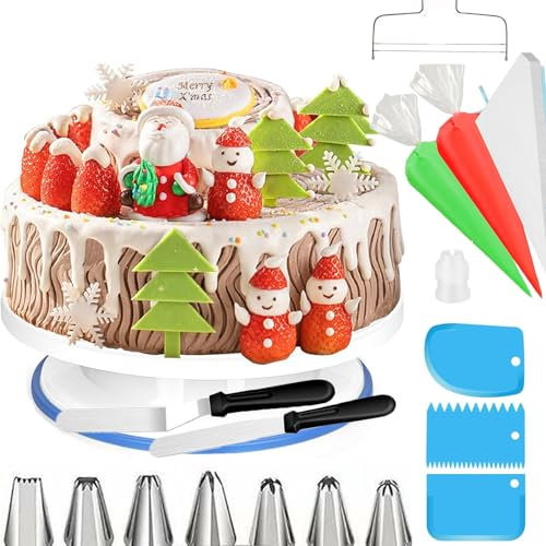 Kit de décoration de gâteaux 35 pièces avec plateau tournant - 7 douilles numérotées - Spatule droite et décalée - 20 poches à glaçage - 3 grattoirs à glaçage