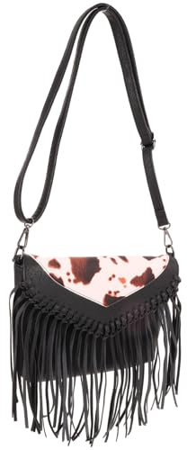 DEARMAMY Fransen Umhängetasche Retro Canvas Handtasche Mit Quasten Und Ketten Schultertasche Für Damen