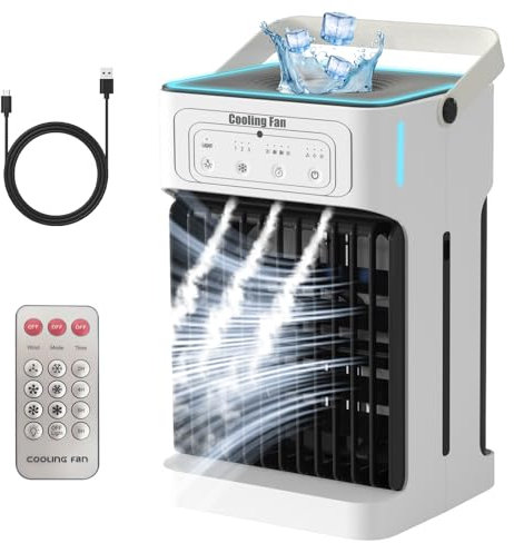 Portable Air Conditioner with Remote Control,Dual Motor & Dual Fan,1100ML Mini Air Conditioning Unit 2-8H Timer 6 Led Lights 3 Speeds 3 Mist Mode,USB Air Cooler Fan for Home Bedroom