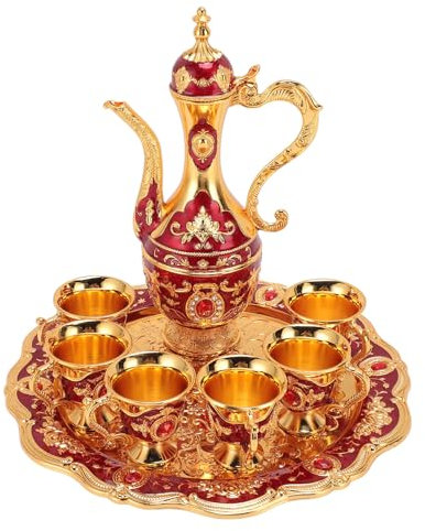 Ensemble de théière turque vintage avec 6 tasses à café, service à thé européen en métal, cafetière turque rétro, pot à vin russe, ensemble élégant pour le divertissement
