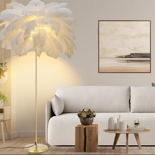 YCKJXSMA Lampada da Terra con Piume, Moderna Lampada da Terra in Piume di Struzzo da 160 cm, Dimmerabile in 3 colori, per Soggiorno, sala Lettura, Camera da Letto