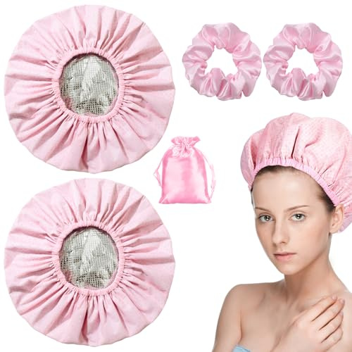 KAUSRE 2 Pièces Bonnet chauffant rose imperméable à double couche avec 2 bandes de cheveux roses, adapté aux chauffante bonnet dans les salons de coiffure spa (Rose)