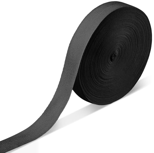 Qiuvpop Schrägband Baumwoll,Vorgebügeltes Baumwollband 45m,Gurtband 25mm,Stoffband mit Fischgrätenstich,Einfassband zum Nähen Heimwerker Handwerk Stricken Basteln Dekorationen DIY(Schwarz)