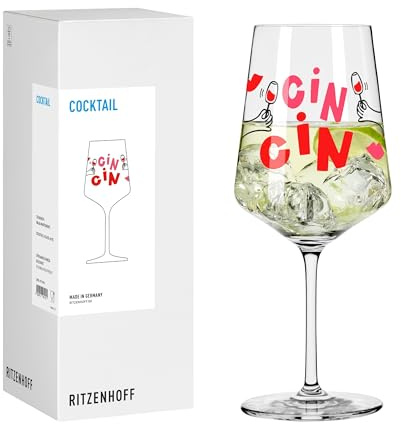 RITZENHOFF 8171015 Cocktail-Glas 500 ml, Serie Sprüche, mit lustigem Schriftzug Cin Cin - modern, Made in Germany