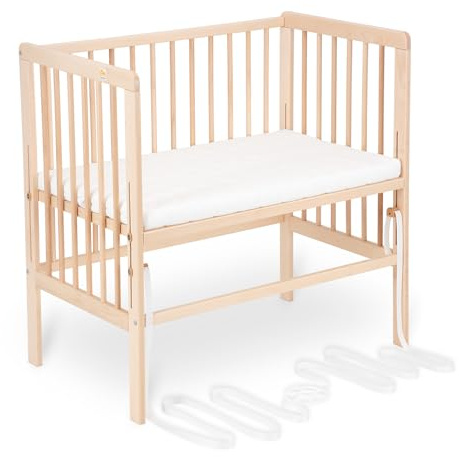 FabiMax Baby Beistellbett für Boxspringbetten, stufenlos höhenverstellbar, Buchenholz massiv, Natur (Matratze Classic, Keine)