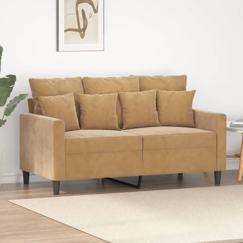Qnhdfrt Zweisitzer Sofa Klein 120 cm Samtstoff Couch Braun Kompakt für Wohnzimmer Balkon
