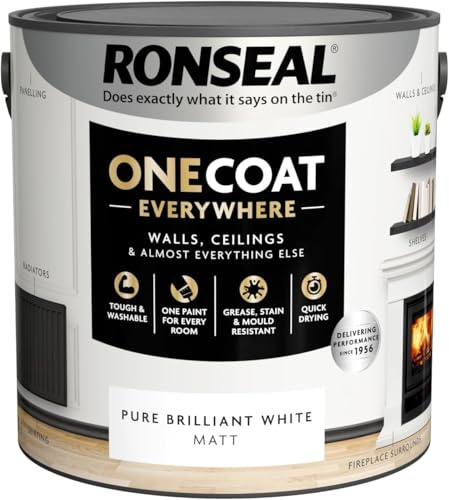 Ronseal Quick Dry One Coat Everywhere Paint Tough & Washable Pure Brilliant White Matt 2.5L