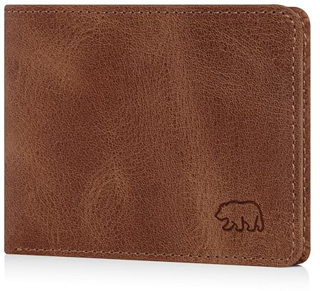 BROWN BEAR Geldbörse Herren klein Leder mit Münzfach Braun - BB 8061 WBR | Echtleder Vintage Whiskey, RFID-Schutz, Karten Portemonnaie, Business Design Geldbeutel