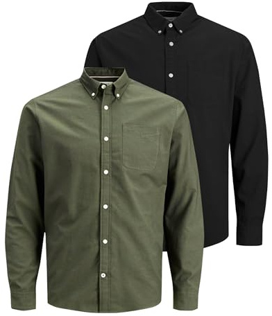 JACK & JONES Vuxen herr slim fit fritidsskjorta 100 % bomull långärmad rutig marinblå M, Grön Dusty Olive), XL