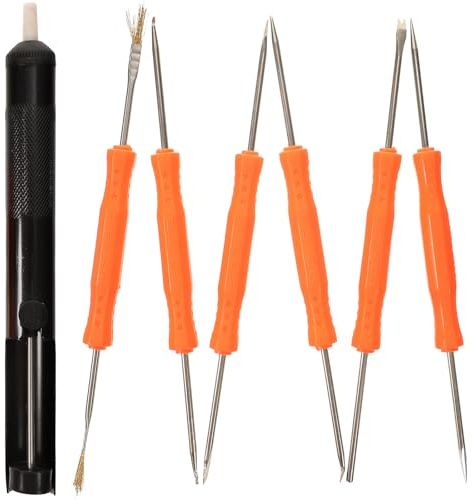 LIFKOME Kit Saldatura 7 Pezzi con Stoppino Dissaldante e Aspiratore per Saldatura Strumento Ausiliario Doppia Faccia Ergonomico per Riparazione TV e Computer Manuale per Colore Casuale