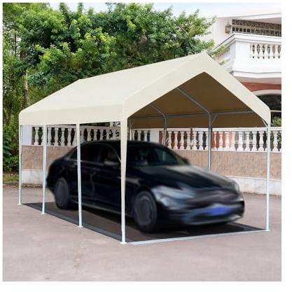 Großer, Robuster Carport Für Alle Wetterbedingungen, Metallcarport Mit Verstärktem Rahmen, Geeignet Für Traktoren, LKWs, Wohnmobile Und SUVs(White,9.8x19.6x6.5 ft)
