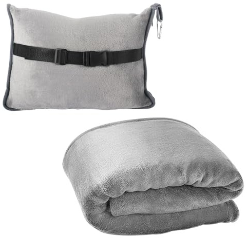 Dwitkul Reisedecke Ultraleicht Warm für Flugzeug & Auto Camping Decke und Kissen Set 2 in 1 Flugzeugdecke Tragbar Travel Blanket für Urlaub, Büro, Zuhause und Geschäftsreisen (127 x 152 cm, Grau)