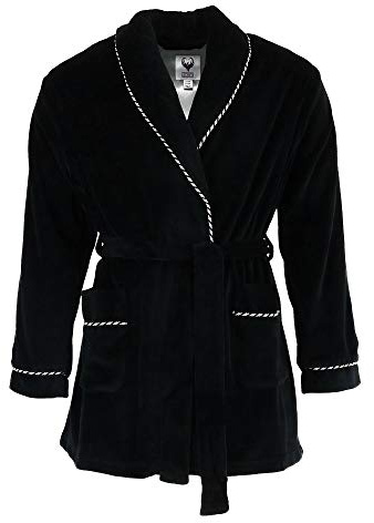 Ascentix Men's Velour Smoking Jacket with Satin Lining, Small/Medium, Black