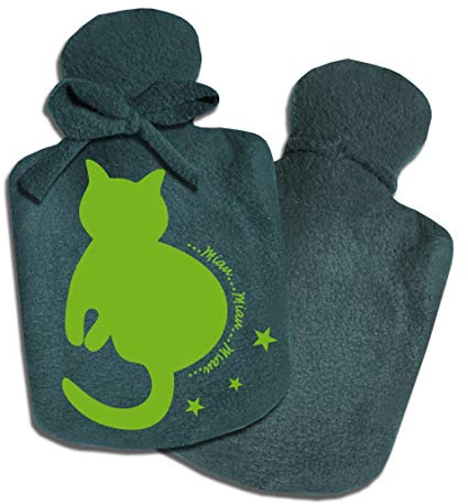 Personalisierter Wärmflaschen-Bezug für Jungen Mädchen mit Namen und Motiv Katze von SupaRina, unterschiedliche Farben und Motive, kalt oder warm befüllbar, Kuschel-Fleece 28x16 cm, auch mit Flasche