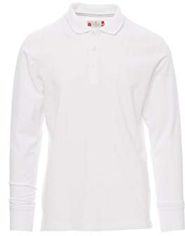 PAYPER Florence Polo da Uomo a Manica Lunga 100% Cotone Colletto Polsino a Costine Spacchetti Laterali Rinforzo Sagomato retrocollo Bianco