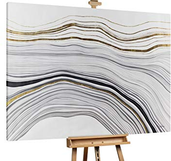 KunstLoft® XXL Gemälde 'Inside The Earth' 200x150cm | original handgemalte Bilder | Wellen Abstrakt Gold Grau | Leinwand-Bild Ölgemälde einteilig groß | Modernes Kunst Ölbild