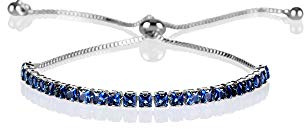 ZAVANA Bracelet Bleu pour Femme et Jeune Fille. Bracelets Femme avec des Oxydes de Zirconiums Bleus. Bracelet Bleu en Chaîne Fine Ajustable grâce à une Boule Métallique Coulissante.