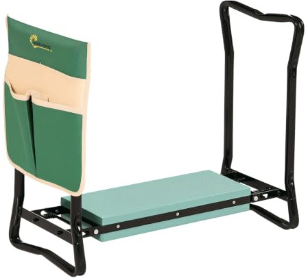 Outsunny 2 in 1 Garden Kneeler and Seat with Tool Pouch, Green | Heavy-Duty Foldable Garden Kneeling Pad, with Handles, EVA Foam Pad, Portable Gardening Stool Kneeling Bench