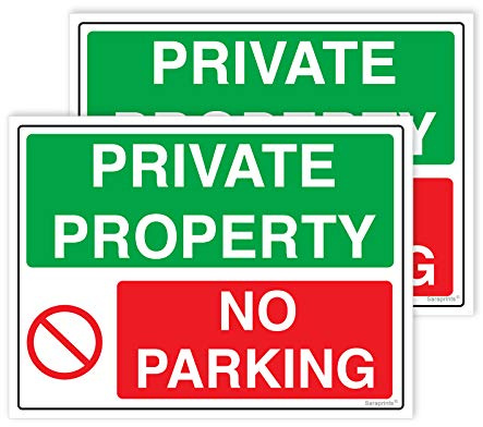 Pack of 2 No Parking Signs Self adhesive Waterproof Vinyl Private No Parking Signs 150mm x 200mm V1181