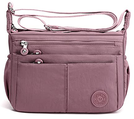 FANDARE Casual Schultertasche Damen Leichte Umhängetasche Wasserdicht Nylon für Sporttasche Arbeitstasche Reise Freizeit Crossbody Bag Rosa
