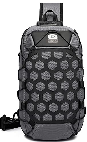 VARLIVOO Herraxelväskor Slingväska Stöldskyddslösenordslås Bröstväska med USB-port Resevandring Crossbody-väska Vattentät Polyester Sling-ryggsäck Mörkgrå