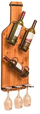 Botelleros Estante Vinoteca Estante de vino montado en la pared, soporte de copa de vino retro, bastidores de madera maciza, 3 compartimentos de almacenamiento de botellas de vino y cuenca 3 cuestas a