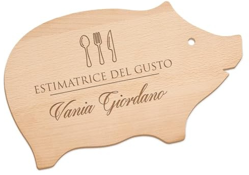 Maverton Tagliere in legno di faggio, a forma di maialino | Incisione personalizzata, dimensioni 30cm x 18cm circa, pensiero speciale per la donna, estimatrice