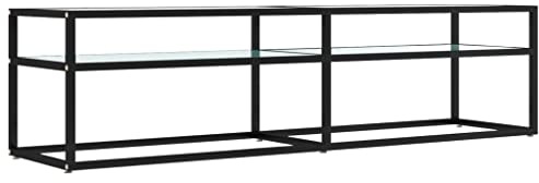 vidaXL TV Schrank Lowboard TV Möbel Tisch Board Sideboard Fernsehtisch Fernsehschrank HiFi-Schrank Weiß Marmor-Optik 160x40x40,5cm Hartglas
