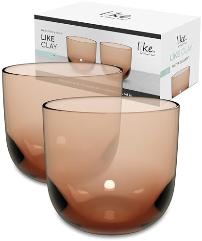 like. by Villeroy & Boch – Like Clay Verre À Eau, Ensemble De 2 Pièces, Verre Coloré Marron, Contenance 280 Ml