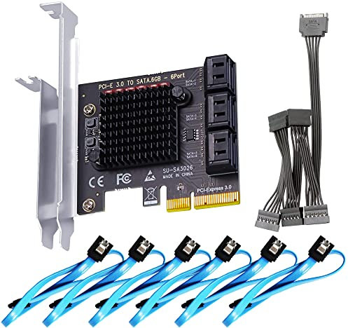 GLOTRENDS SA3026-C 6-Port PCIe X4 SATA Erweiterungskarte mit SATA und Stromkabel, kompatibel mit Windows,Linux,Mac OS,NAS