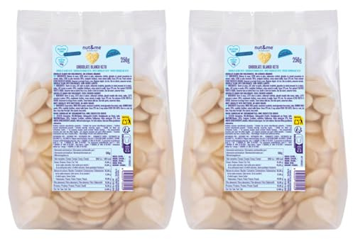 Gotas de chocolate blanco KETO 500 gr nut&me | Vegetariano | Sin gluten | Sin azúcares añadidos | Sin OGM | Pack 2 x 250 gr