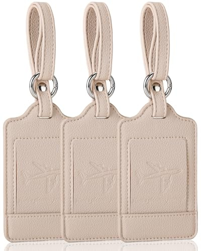 Teskyer Kofferanhänger, 3 Stück - langlebig, weich, Auffällig, Schutz der Privatsphäre, PU-Leder, Kofferanhänger Flugreise, Travel Essentials, Lichee Beige