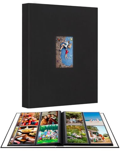 Album photo de 8,9 x 12,7 cm, pour 256 photos, couverture en lin de 7,9 x 12,7 cm avec fenêtre à l'avant, album photo de 7,6 x 12,7 cm pour photos de mariage, famille, anniversaire, cartes (noir)