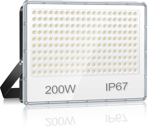 YIQIBRO LED Strahler Außen 200W, IP67 wasserdicht für Garten, 1 Stück | 20000LM Superhell LED Fluter Außen, 6500K Kaltweiß Außenstrahler LED Scheiwerfer für Lager, Garage, Terrasse, Fabrik