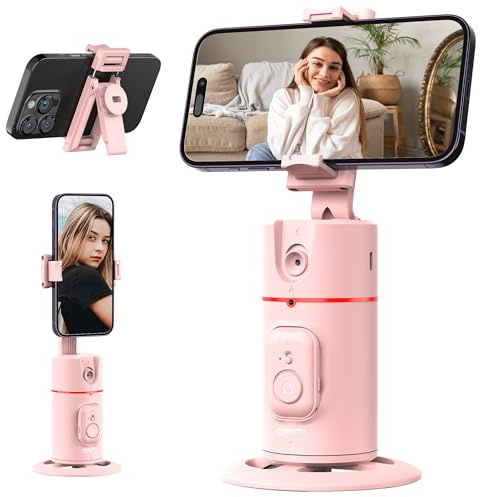 Automatisches Gesichtstracking Handyhalter, Gestensteuerung & Fernbedienung, Gesichtstracking Stativ 360° Drehkörper Handy Kamera Aufnahmehalter, iPhone Selfiestick Stativ, erweiterbarer Stab (Rosa)