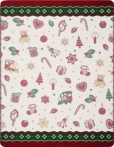 Villeroy & Boch Wohndecken Toy's Delight Rot 150x200 cm | Sofa-Decke aus Baumwollmischgewebe, Made in Germany, Wohndecke mit bunten Weihnachtsmotiven, OEKO-TEX Made in Green